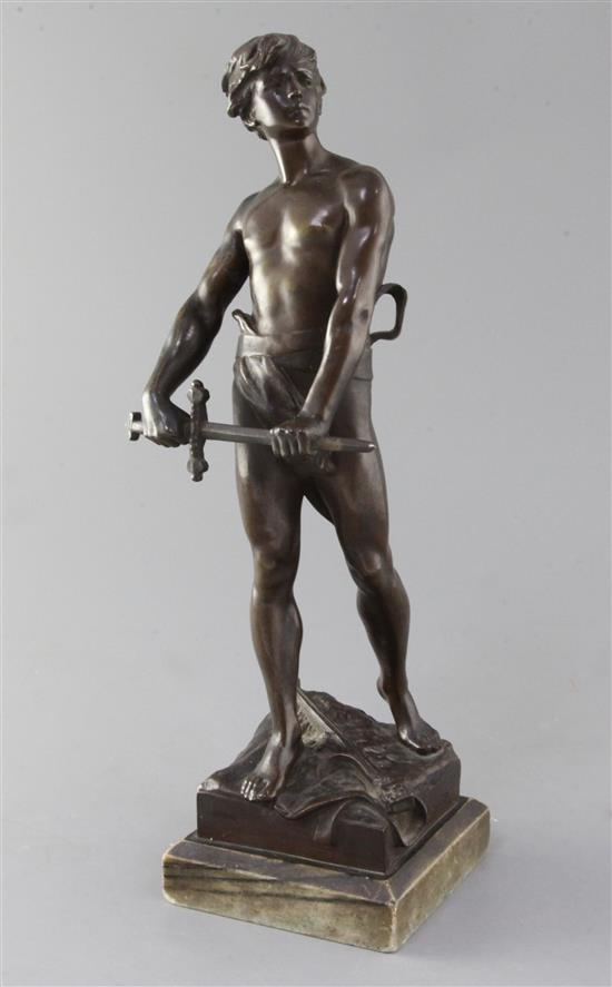 Francois Raoul Larche (1860-1912). A bronze figure of David, height 13.5in.